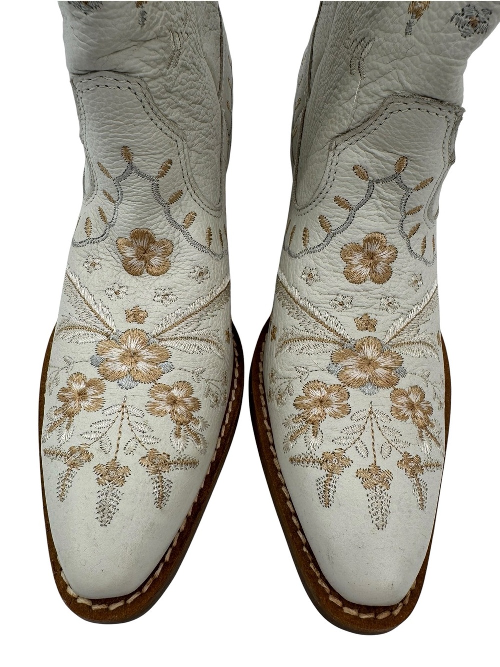 Dingo Wedding White Leather Floral Embroidered Cowboy Boots 6.5 - Picture 2 of 5
